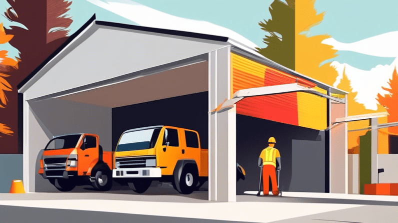 A construction crew building a porch canopy over the entrance of a newly converted, modern garage.